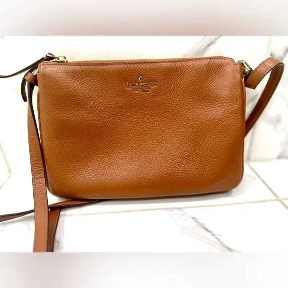 KATE SPADE Leila Triple Gusset Crossbody Pebbled Leather Brown Shoulder Bag - Picture 6 of 11